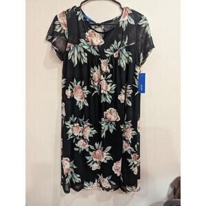 Cute baby doll tunic black dress w/floral pattern by Apt 9 size M NWT